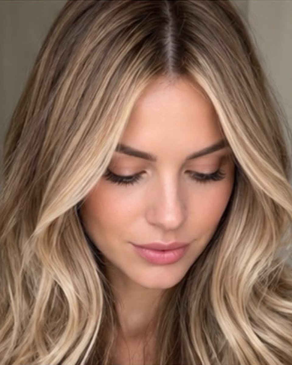 Exemple de contouring : éclaircissement autour du visage sur cheveux longs châtain clair